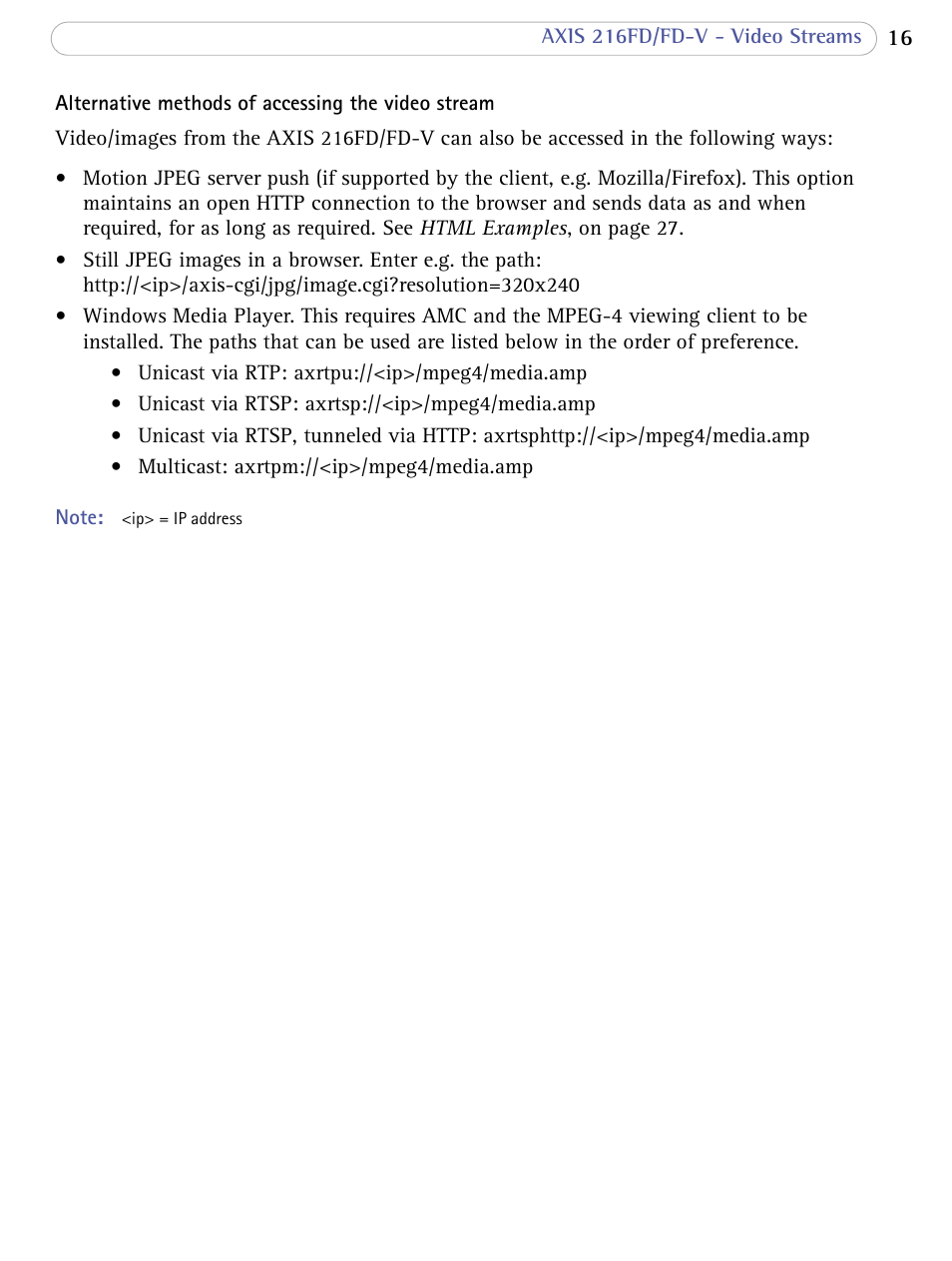 Axis Communications 216FD/FD-V User Manual | Page 16 / 64