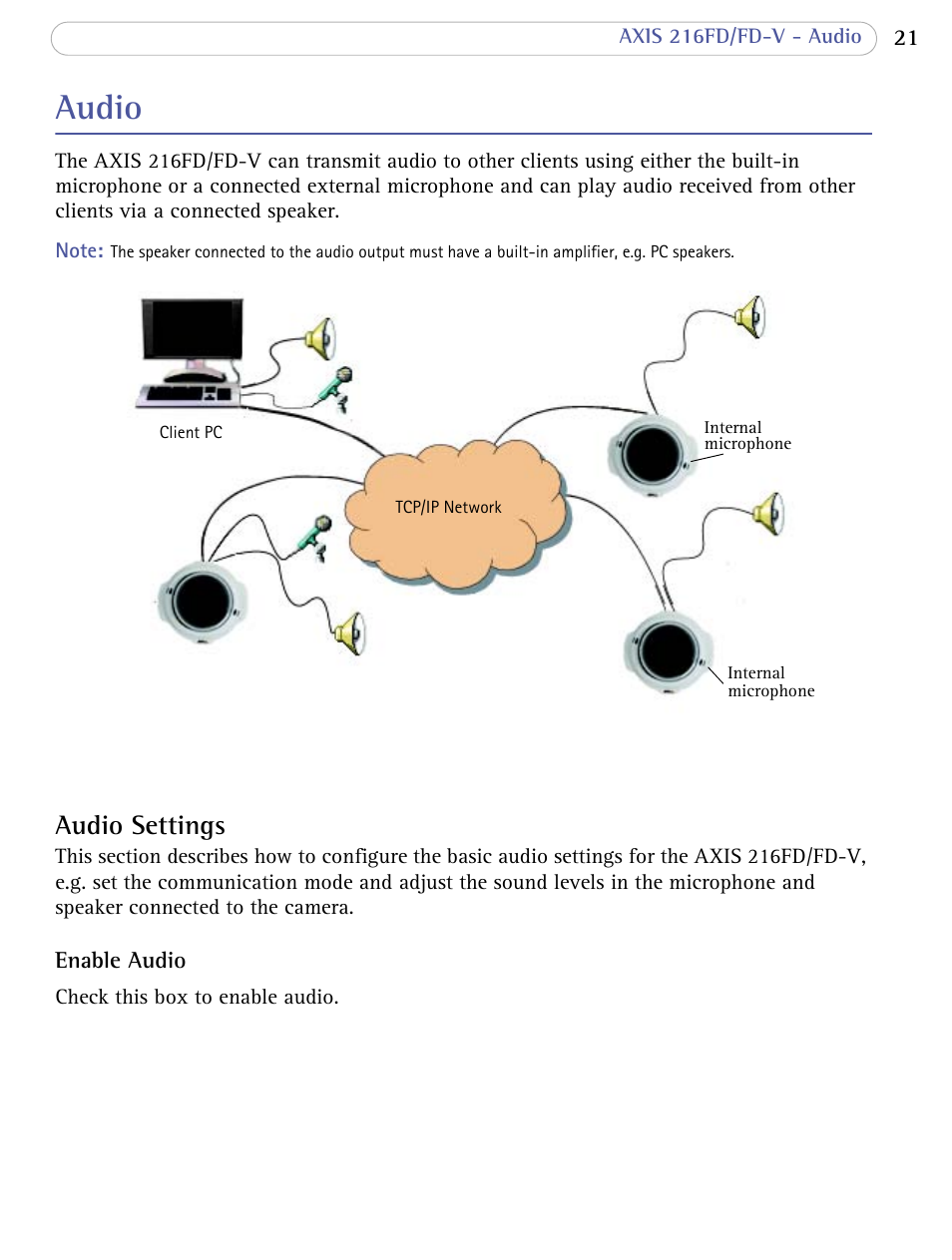 Audio, Audio settings, Live | Axis Communications 216FD/FD-V User Manual | Page 21 / 64