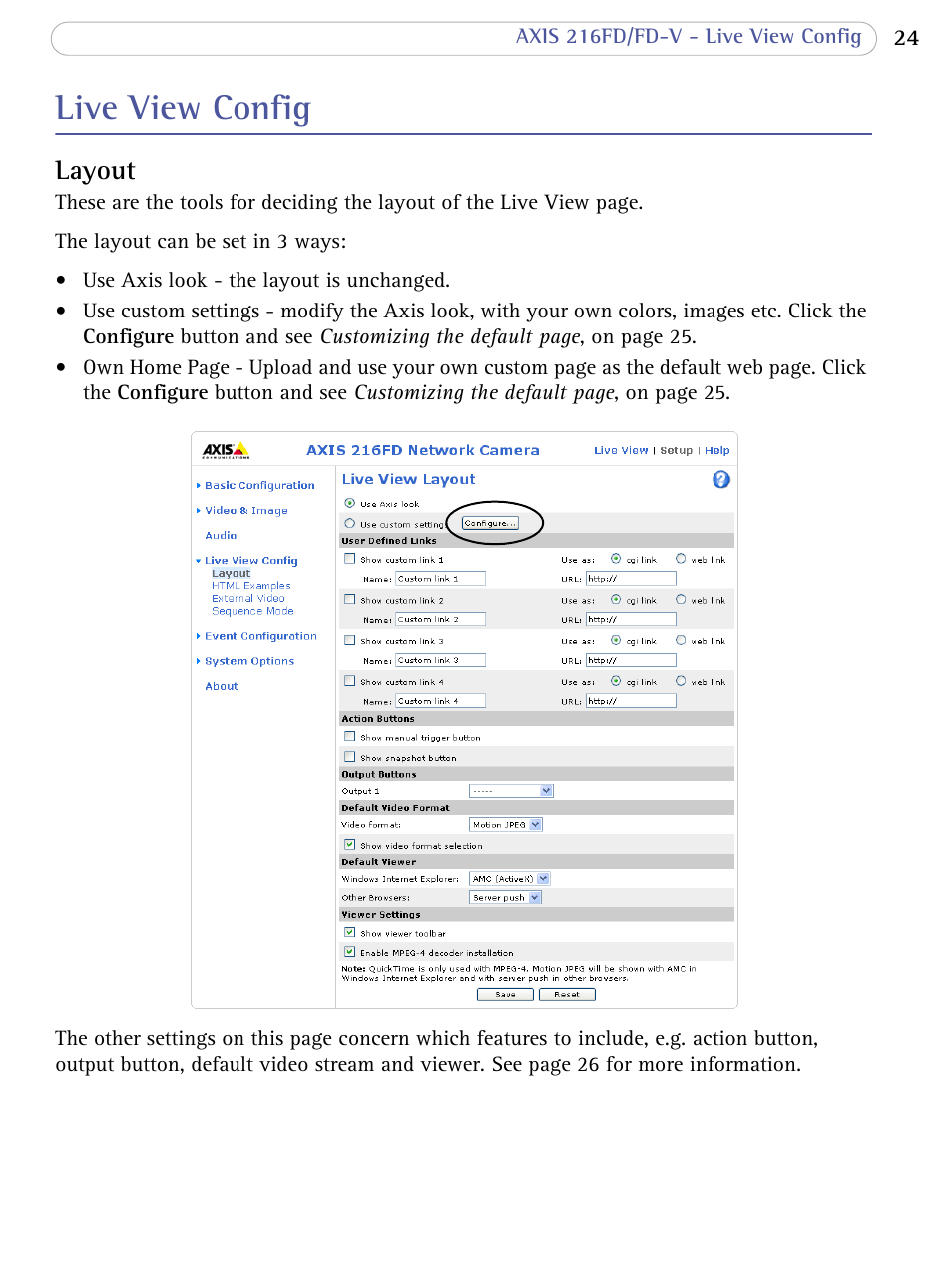 Live view config, Layout, View config | Axis Communications 216FD/FD-V User Manual | Page 24 / 64