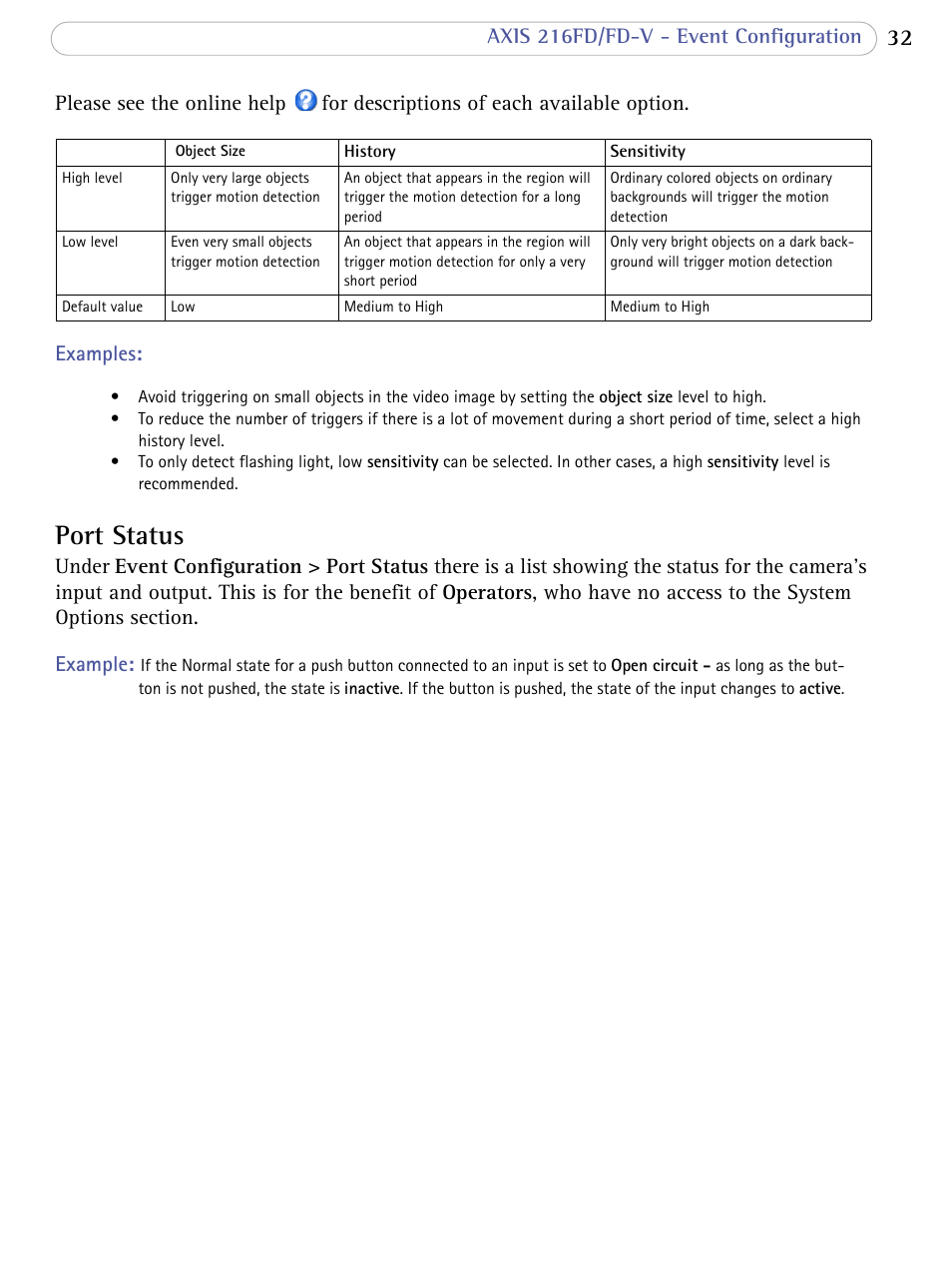 Port status | Axis Communications 216FD/FD-V User Manual | Page 32 / 64