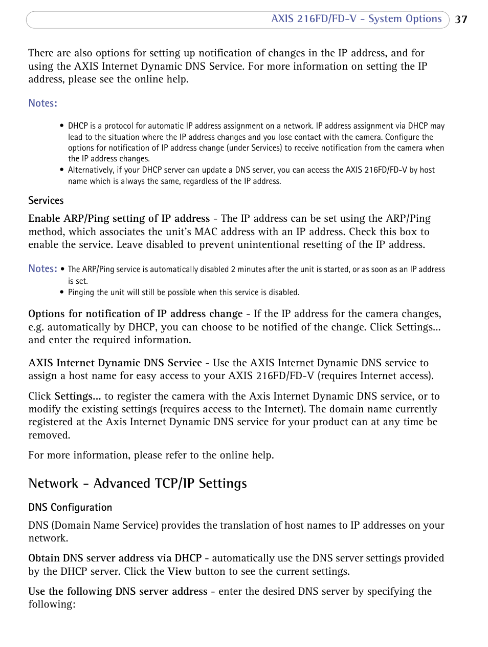 Network - advanced tcp/ip settings, Smtp (email) | Axis Communications 216FD/FD-V User Manual | Page 37 / 64