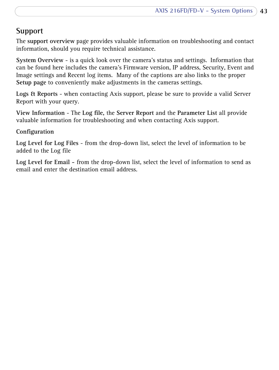 Support | Axis Communications 216FD/FD-V User Manual | Page 43 / 64