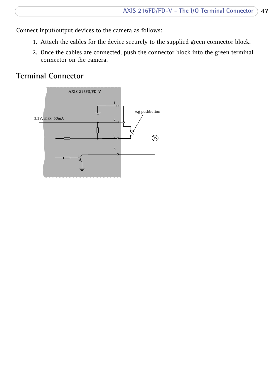 Terminal connector | Axis Communications 216FD/FD-V User Manual | Page 46 / 64