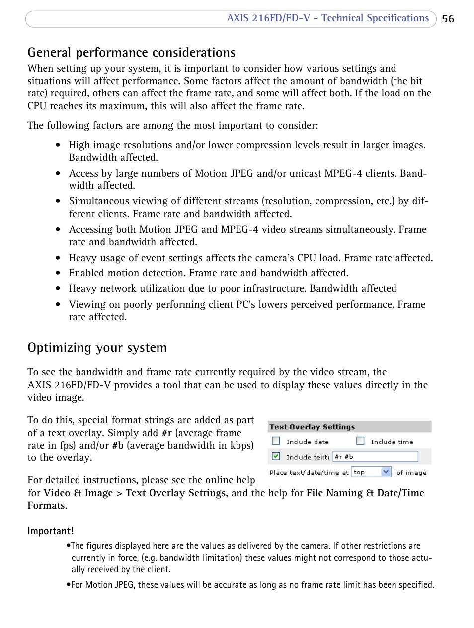 General performance considerations, Optimizing your system | Axis Communications 216FD/FD-V User Manual | Page 55 / 64