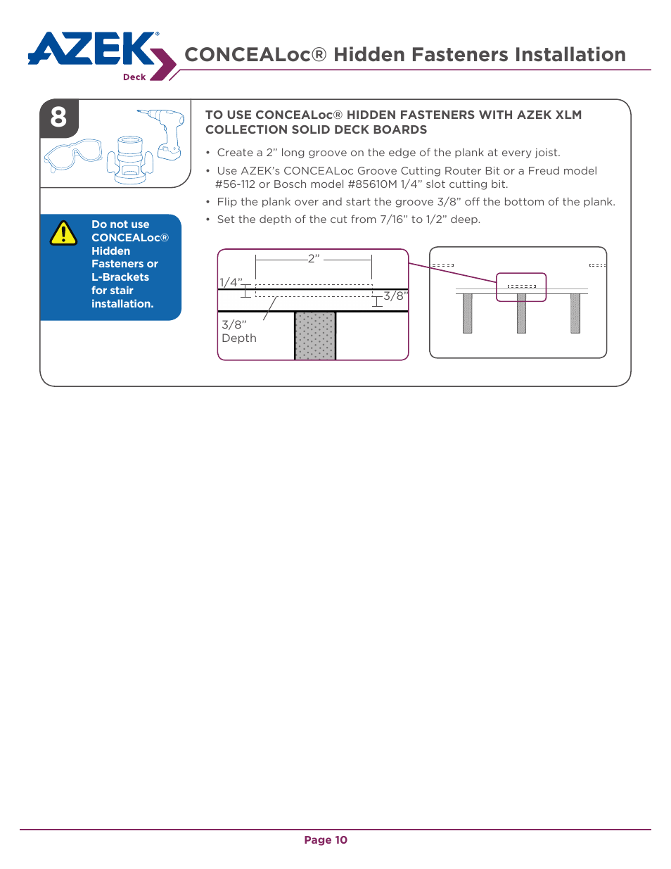 Concealoc® hidden fasteners installation | AZEK Deck EN User Manual | Page 10 / 16