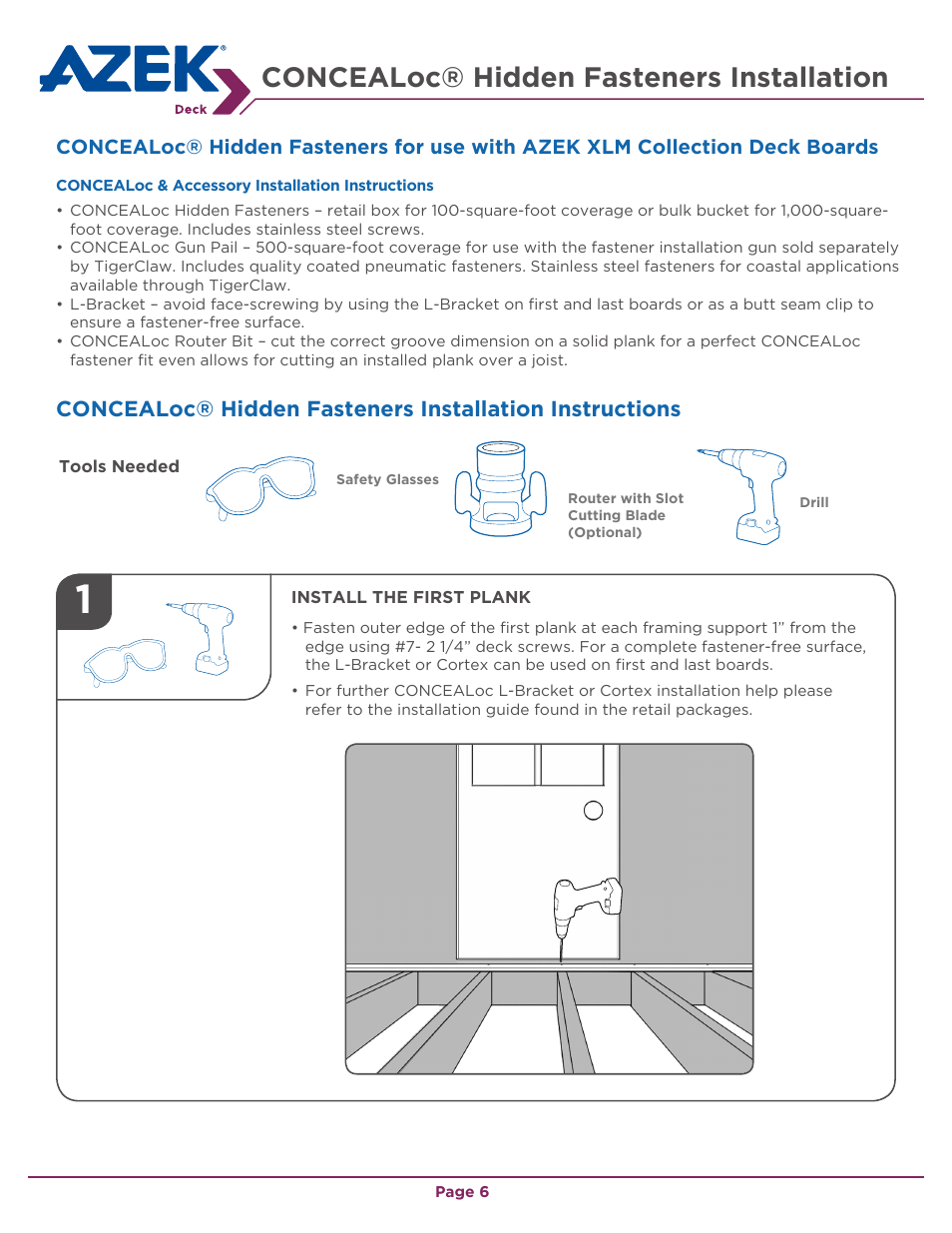 Concealoc® hidden fasteners installation | AZEK Deck EN User Manual | Page 6 / 16