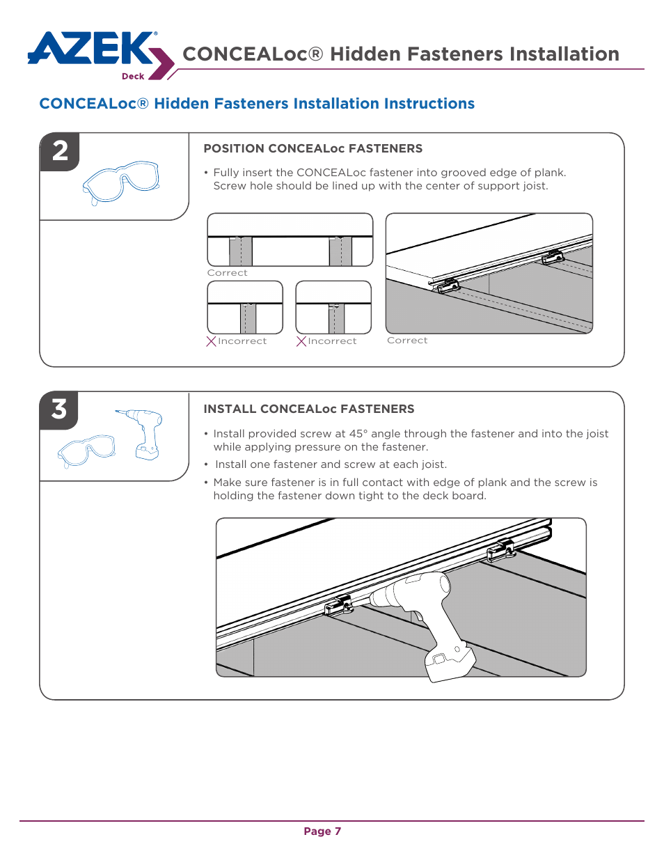 Concealoc® hidden fasteners installation | AZEK Deck EN User Manual | Page 7 / 16