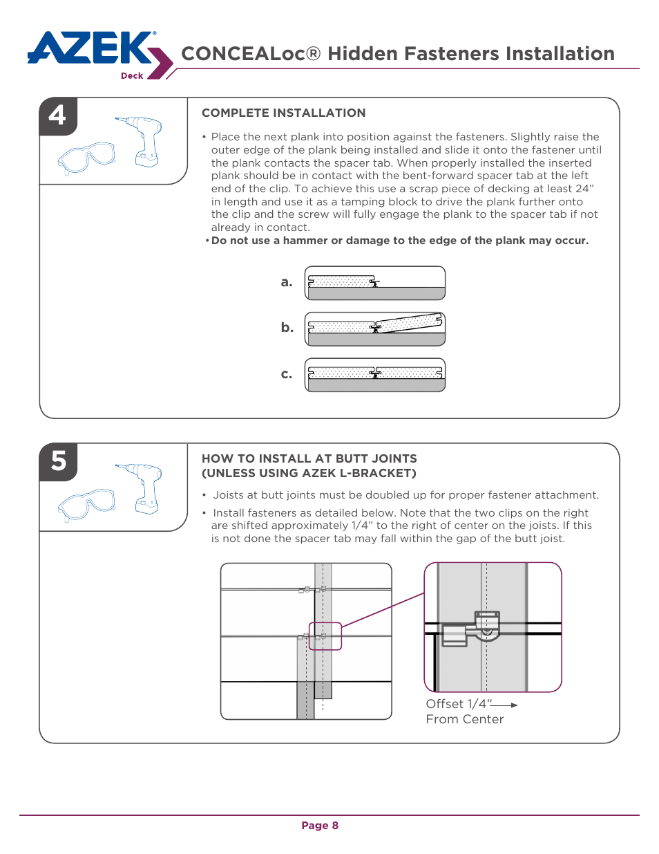 Concealoc® hidden fasteners installation | AZEK Deck EN User Manual | Page 8 / 16