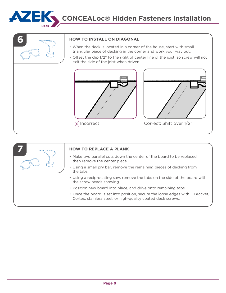 Concealoc® hidden fasteners installation | AZEK Deck EN User Manual | Page 9 / 16