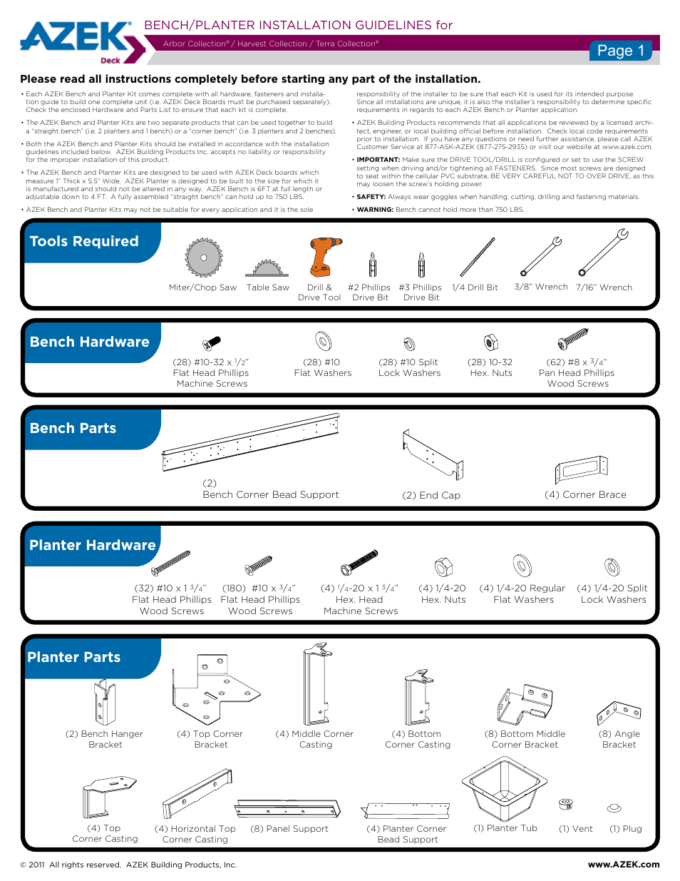 AZEK Bench Planter User Manual | 10 pages