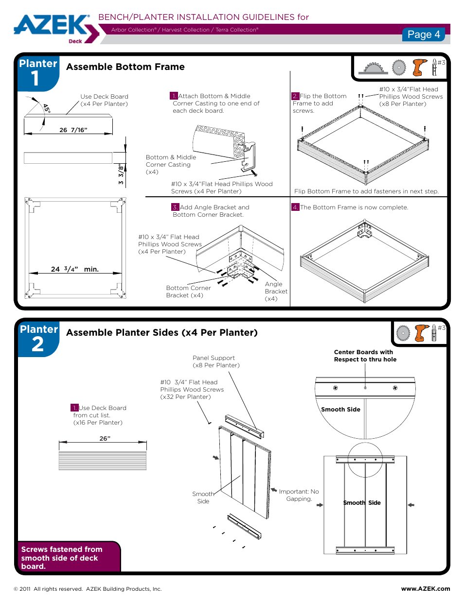 Planter, Page 4, Bench/planter installation guidelines for | AZEK Bench Planter User Manual | Page 4 / 10