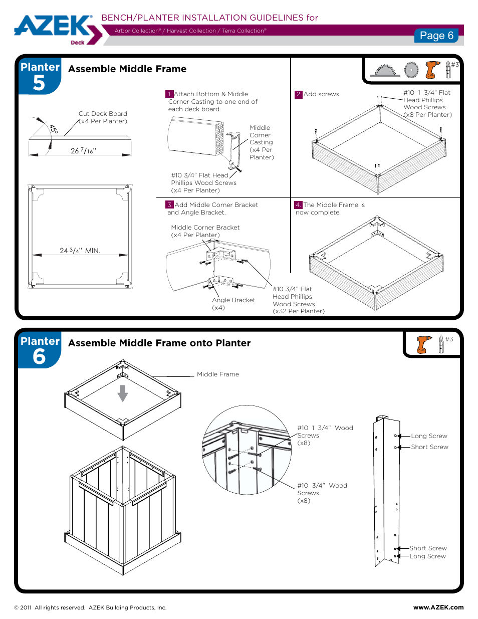 Planter, Page 6, Bench/planter installation guidelines for | AZEK Bench Planter User Manual | Page 6 / 10