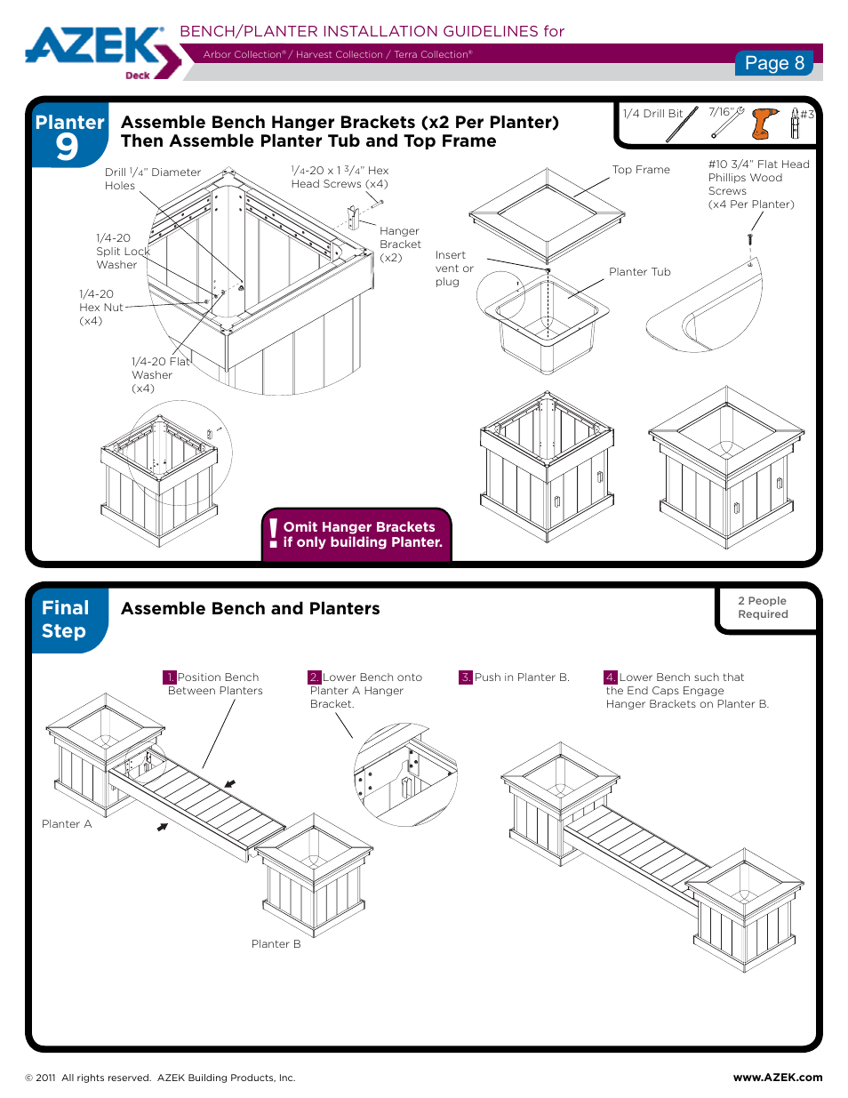 Planter final step, Page 8, Bench/planter installation guidelines for | AZEK Bench Planter User Manual | Page 8 / 10