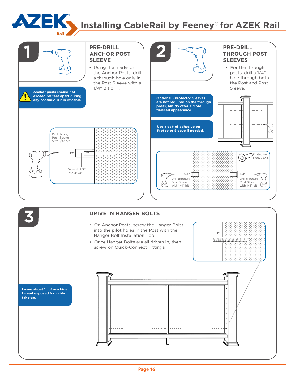 Installing cablerail by feeney, For azek rail | AZEK Rail User Manual | Page 16 / 40