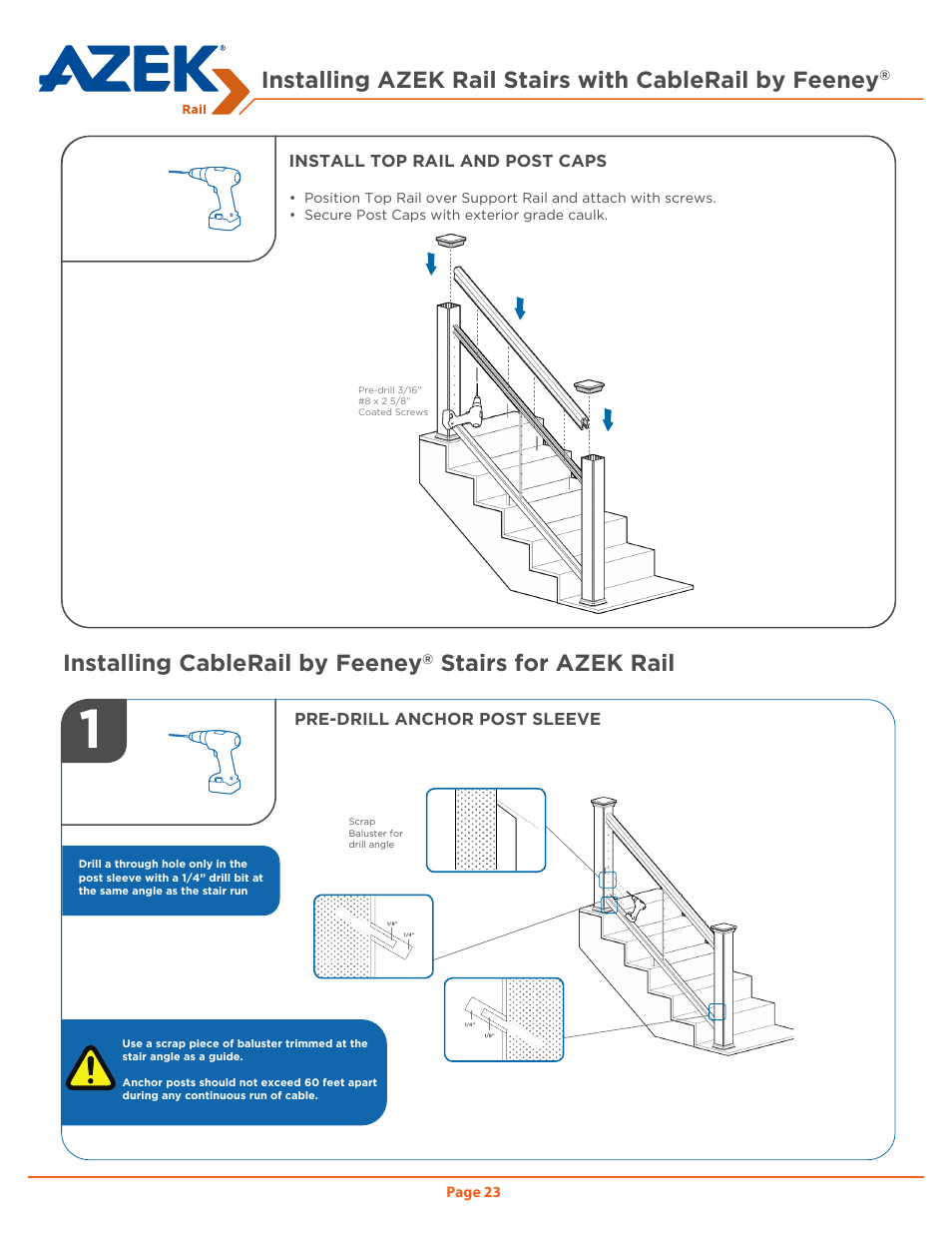 Installing cablerail by feeney, Stairs for azek rail | AZEK Rail User Manual | Page 23 / 40