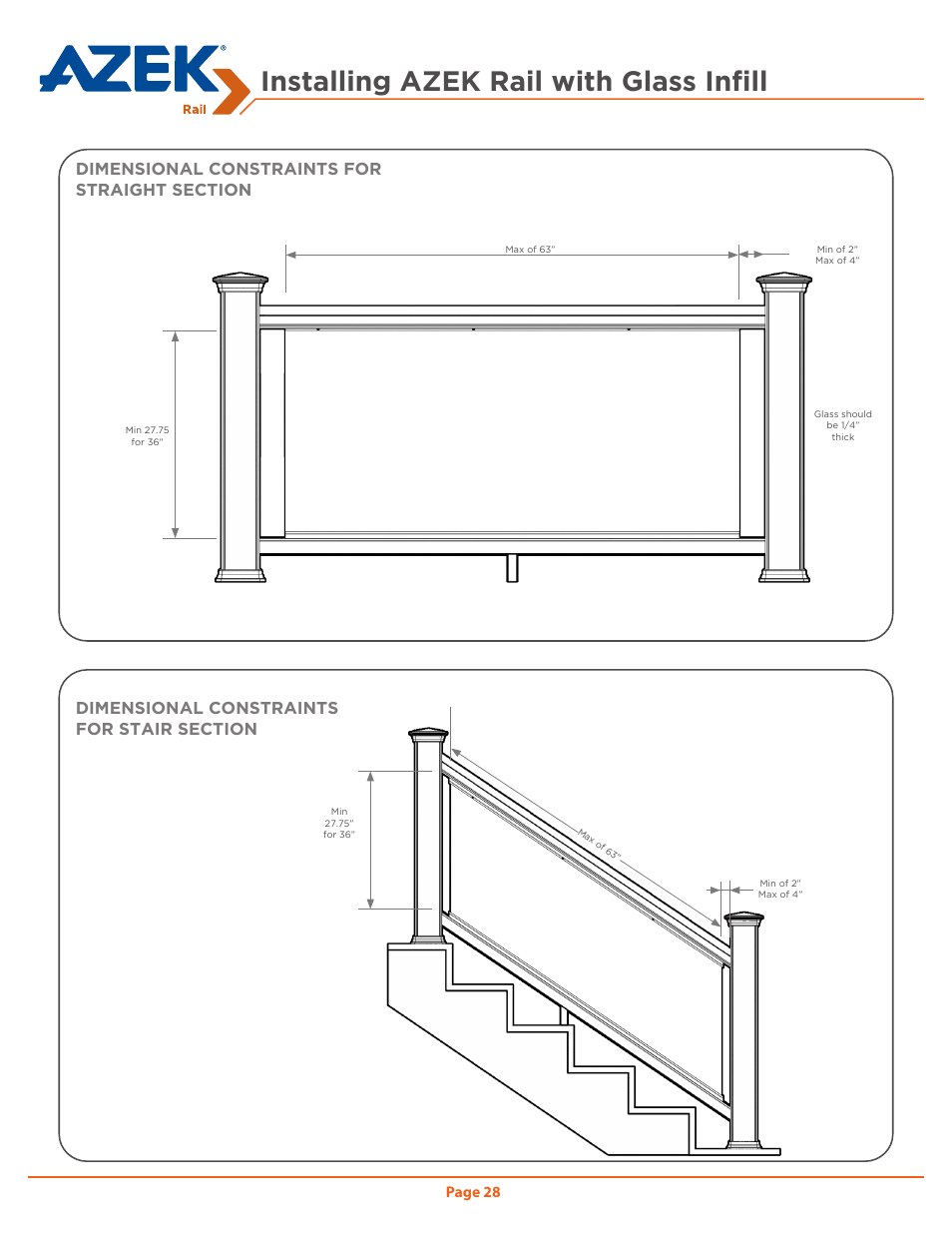 Installing azek rail with glass infill, Page 28 | AZEK Rail User Manual | Page 28 / 40