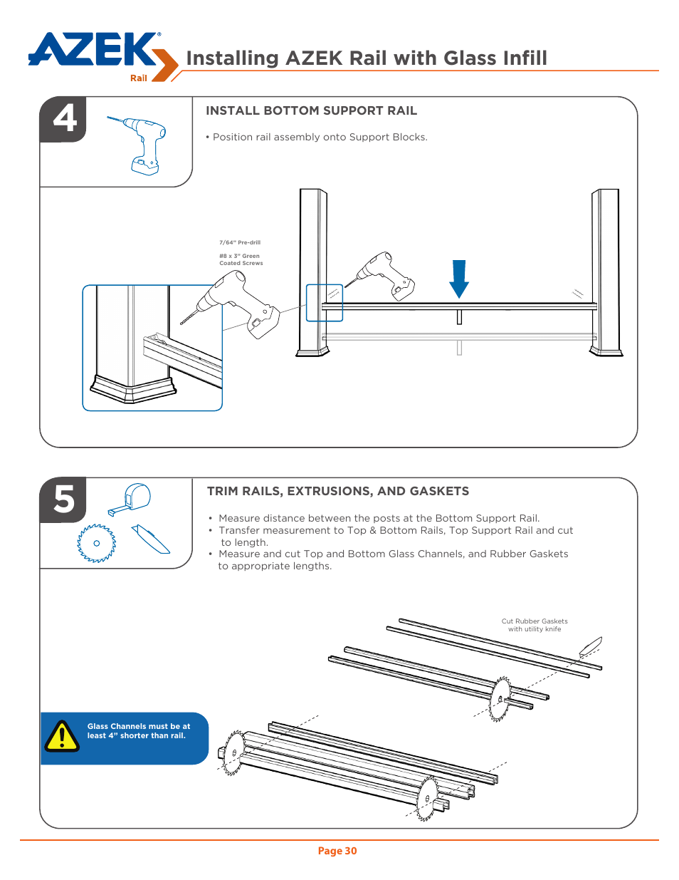 Installing azek rail with glass infill | AZEK Rail User Manual | Page 30 / 40