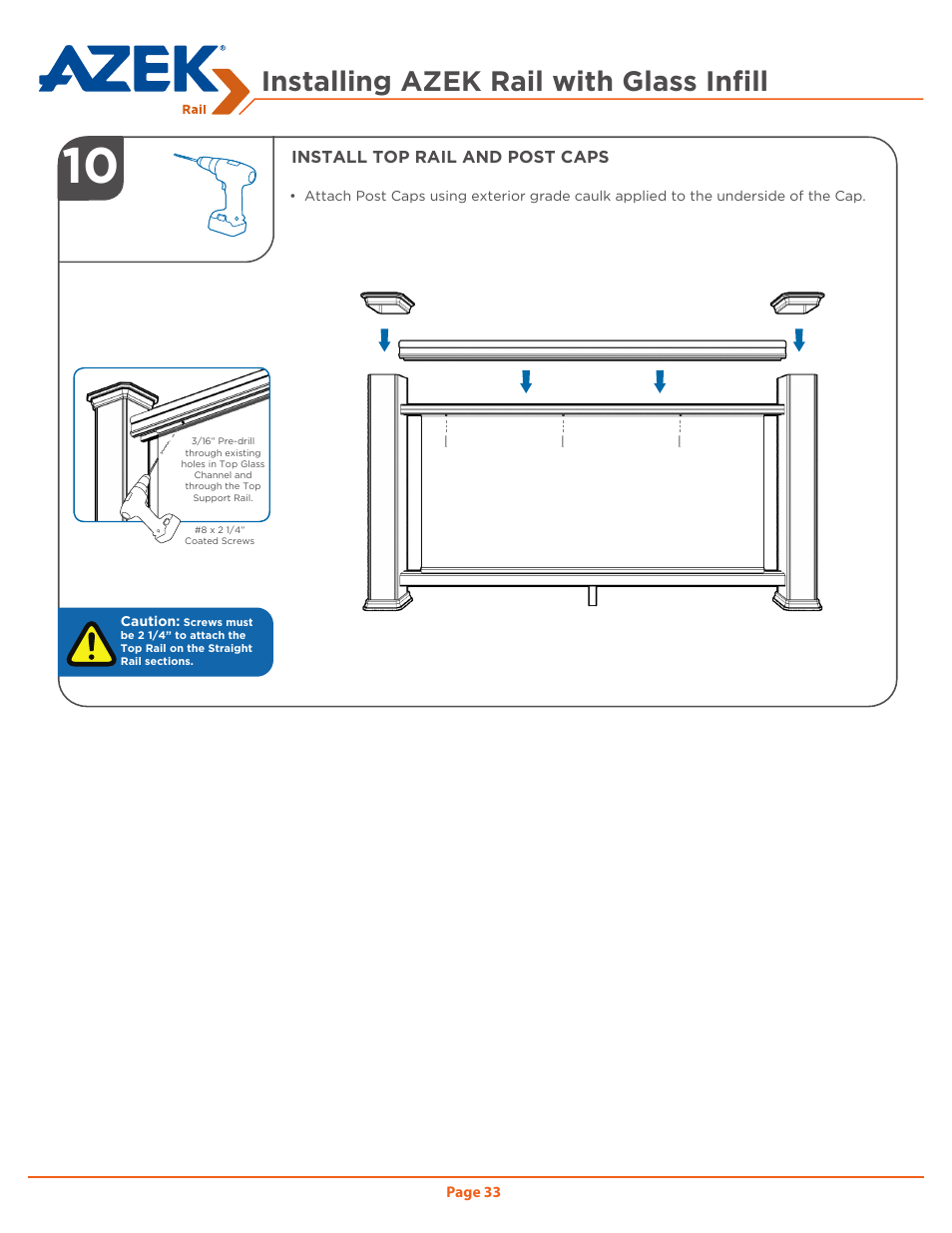 Installing azek rail with glass infill | AZEK Rail User Manual | Page 33 / 40