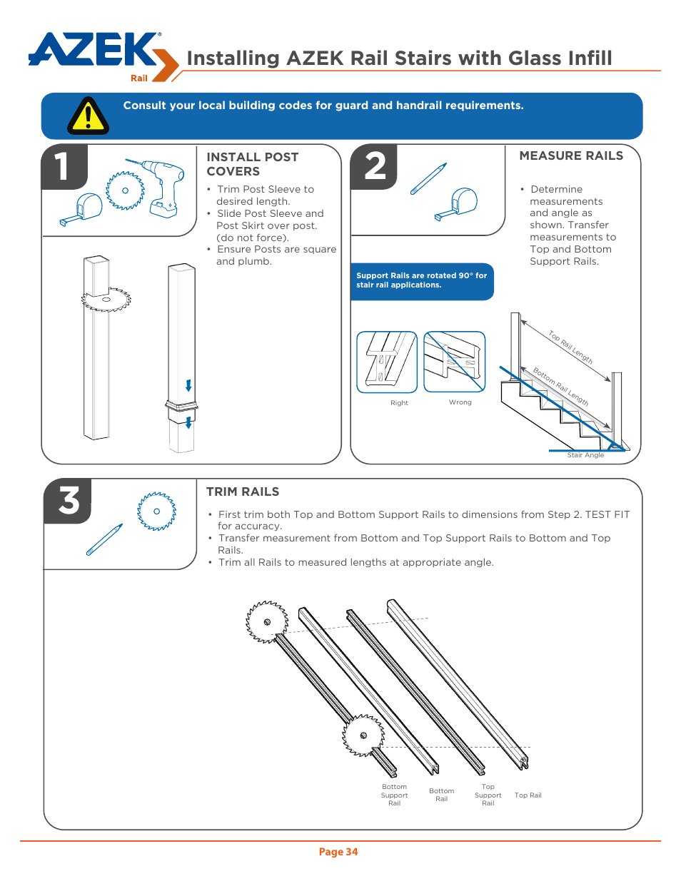 Installing azek rail stairs with glass infill | AZEK Rail User Manual | Page 34 / 40