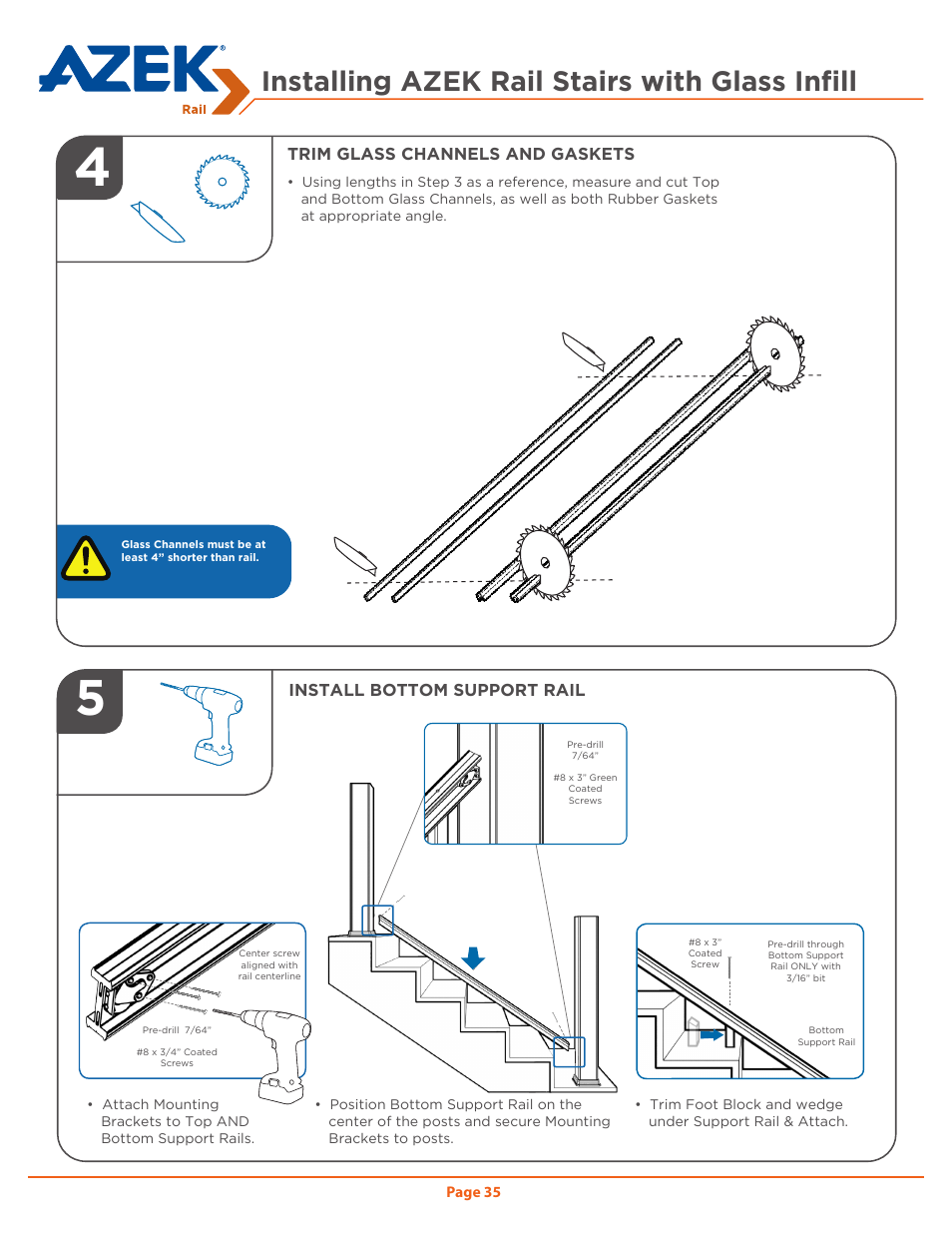 Installing azek rail stairs with glass infill | AZEK Rail User Manual | Page 35 / 40