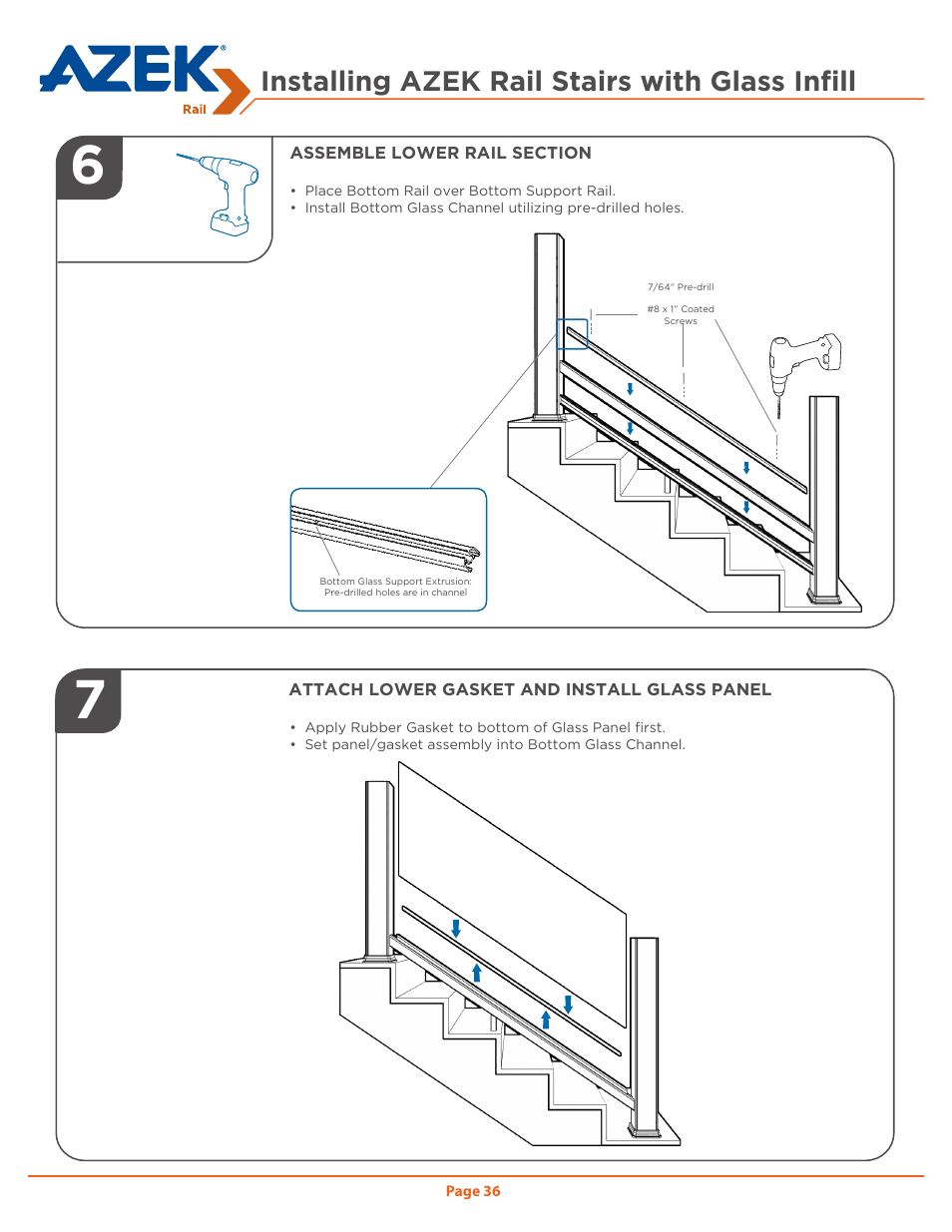 Installing azek rail stairs with glass infill | AZEK Rail User Manual | Page 36 / 40