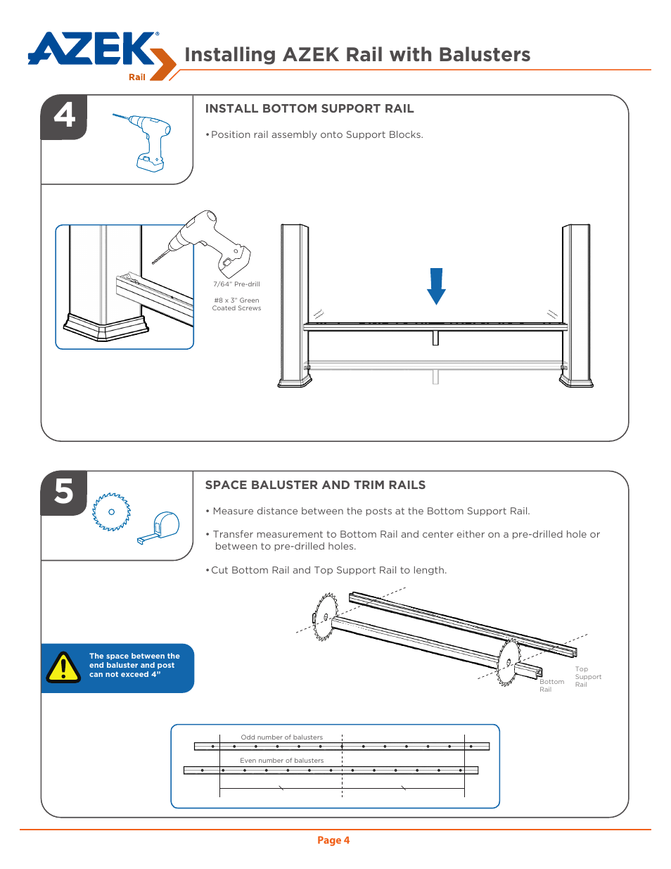 Installing azek rail with balusters | AZEK Rail User Manual | Page 4 / 12