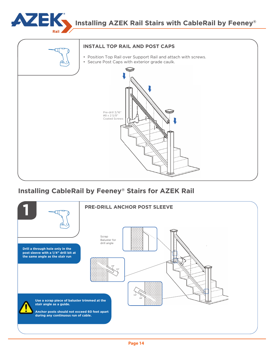 Installing cablerail by feeney, Stairs for azek rail | AZEK Rail User Manual | Page 14 / 20