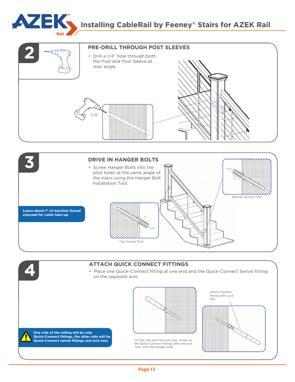 Installing cablerail by feeney, Stairs for azek rail | AZEK Rail User Manual | Page 15 / 20