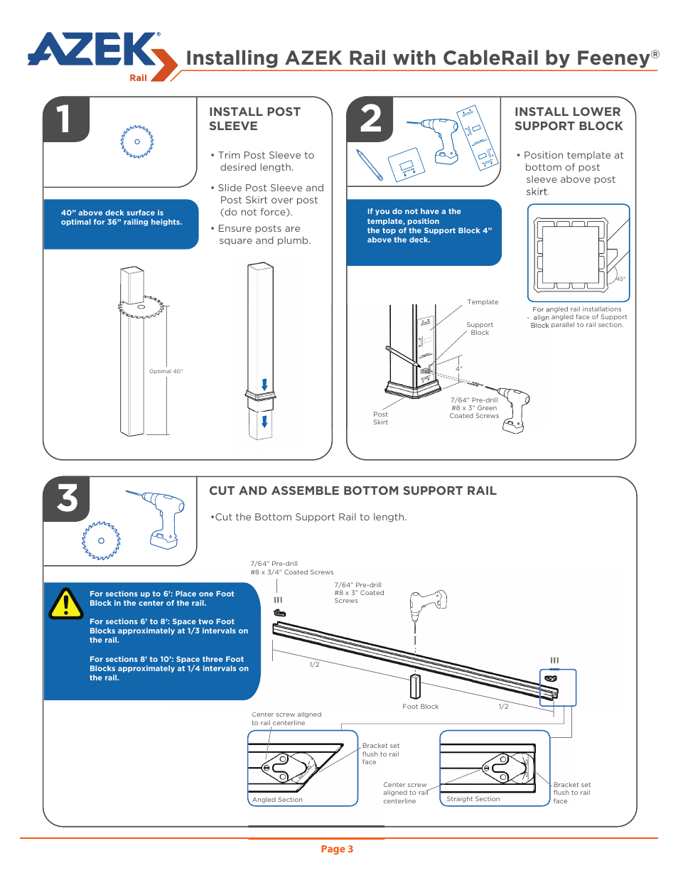 Installing azek rail with cablerail by feeney | AZEK Rail User Manual | Page 3 / 20