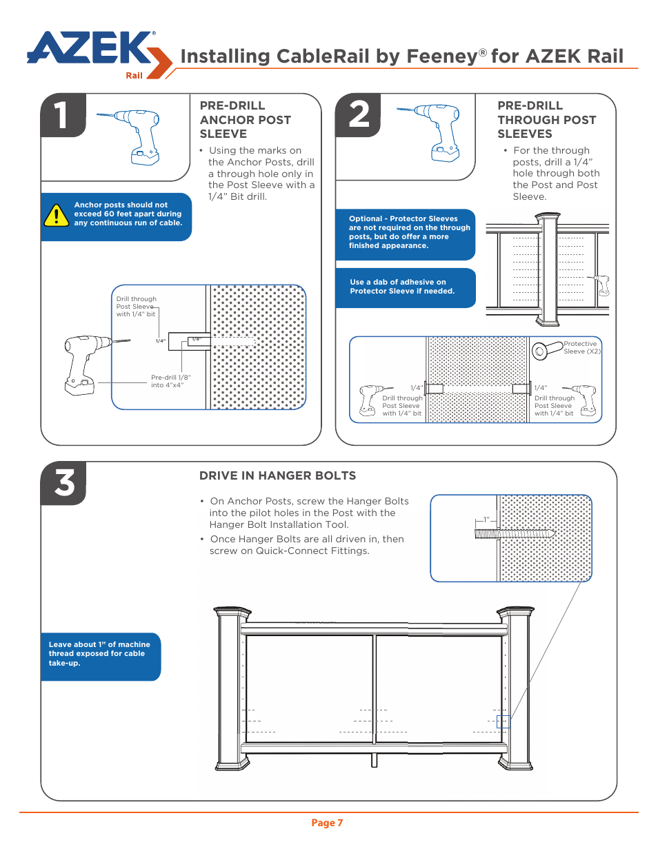 Installing cablerail by feeney, For azek rail | AZEK Rail User Manual | Page 7 / 20