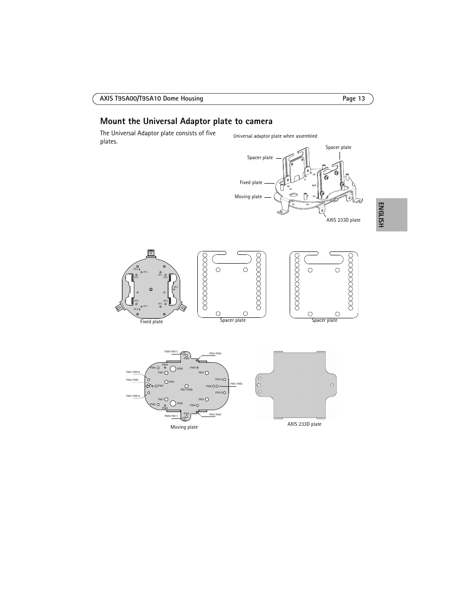 Mount the universal adaptor plate to camera | Axis Communications AXIS T95A10 User Manual | Page 13 / 73