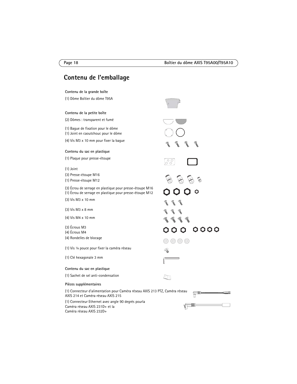 Contenu de l'emballage | Axis Communications AXIS T95A10 User Manual | Page 18 / 73