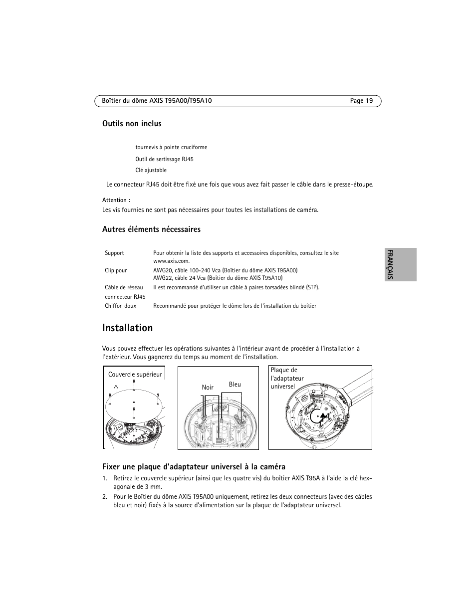 Installation | Axis Communications AXIS T95A10 User Manual | Page 19 / 73