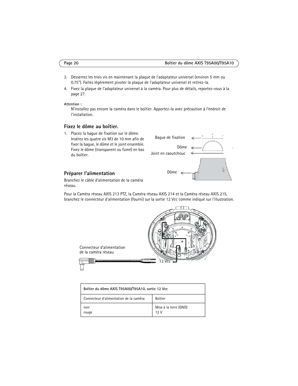 Fixez le dôme au boîtier, Préparer l'alimentation | Axis Communications AXIS T95A10 User Manual | Page 20 / 73