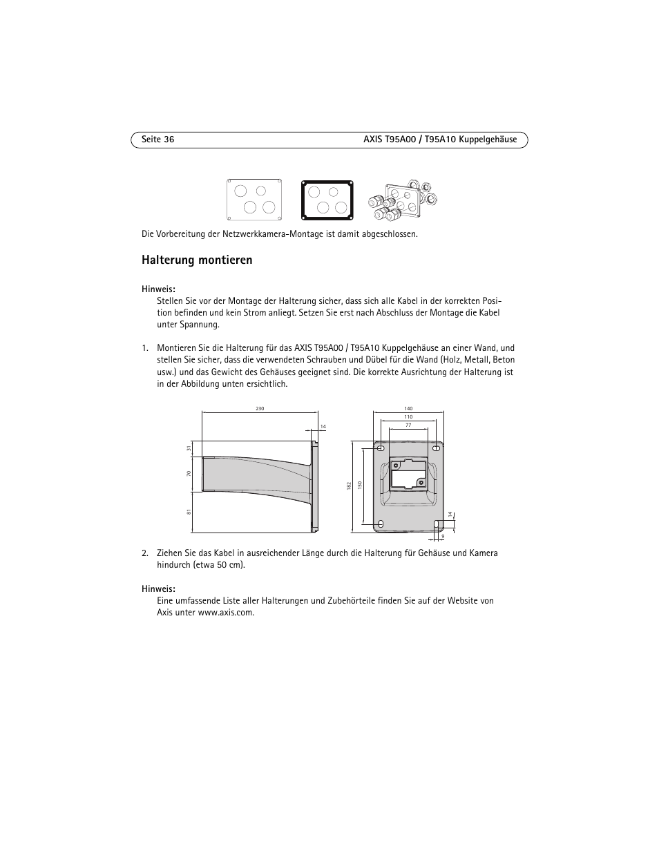 Halterung montieren | Axis Communications AXIS T95A10 User Manual | Page 36 / 73