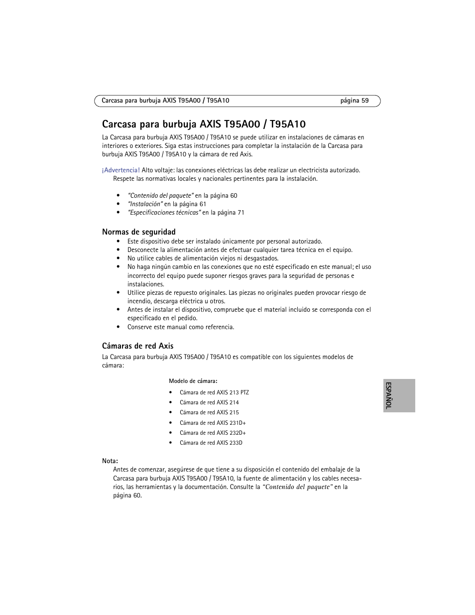 Carcasa para burbuja axis t95a00 / t95a10 | Axis Communications AXIS T95A10 User Manual | Page 59 / 73