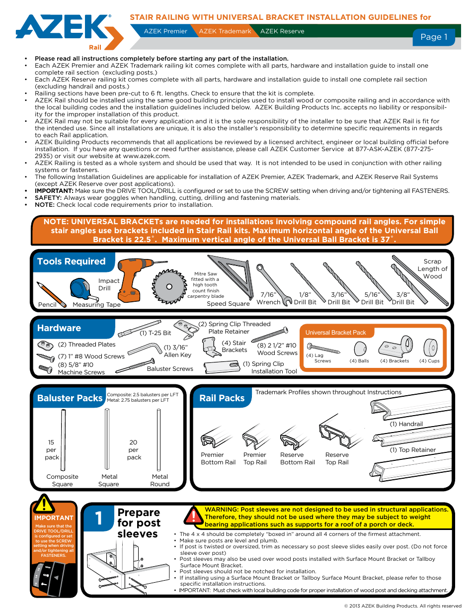 AZEK Stair Rail with Universal Bracket User Manual | 4 pages