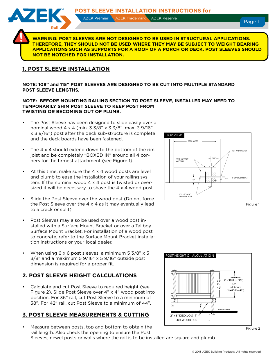 AZEK Post Sleeve User Manual | 1 page