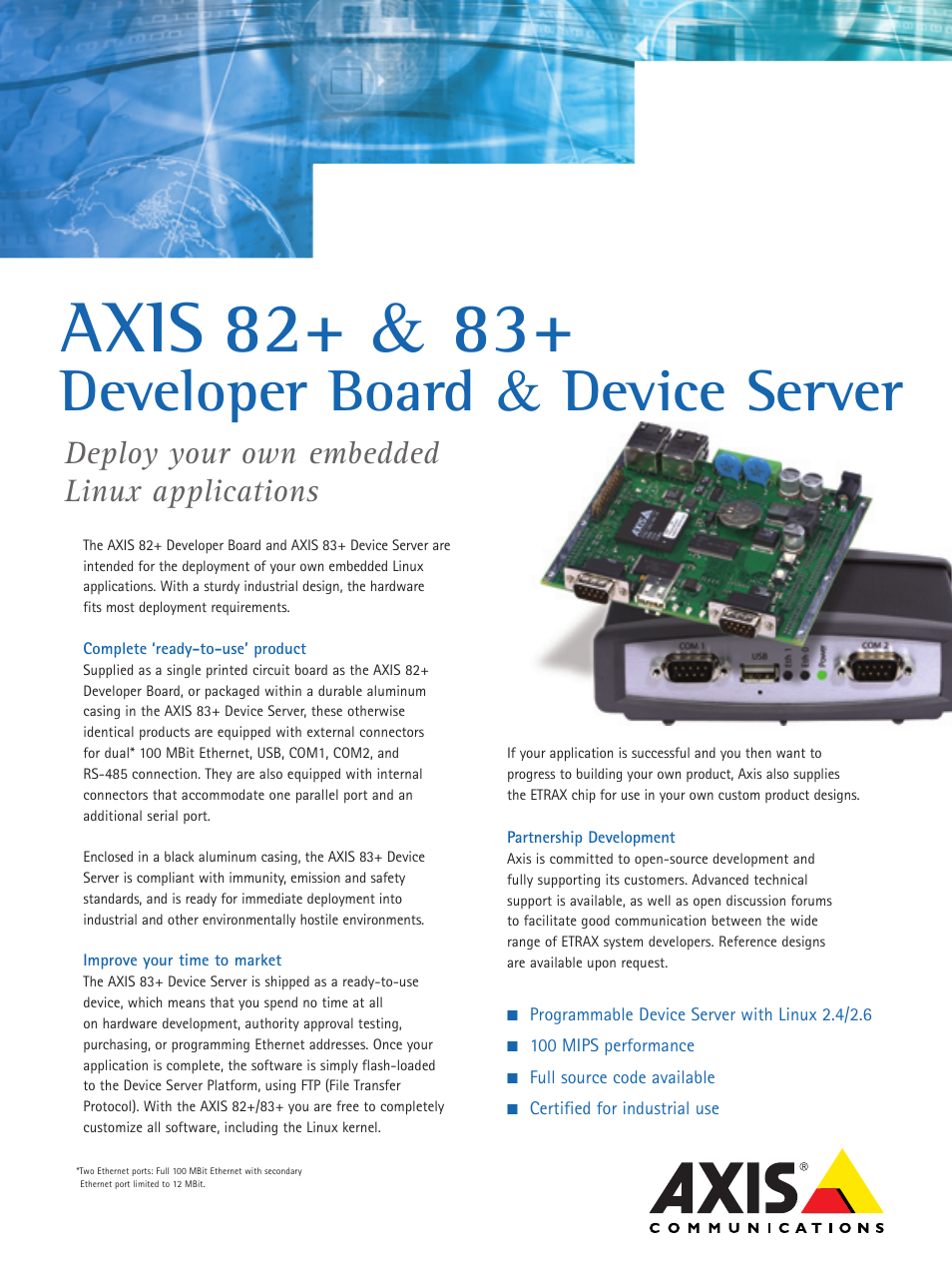 Axis Communications Developer Board and Device Server AXIS 82+ User Manual | 2 pages