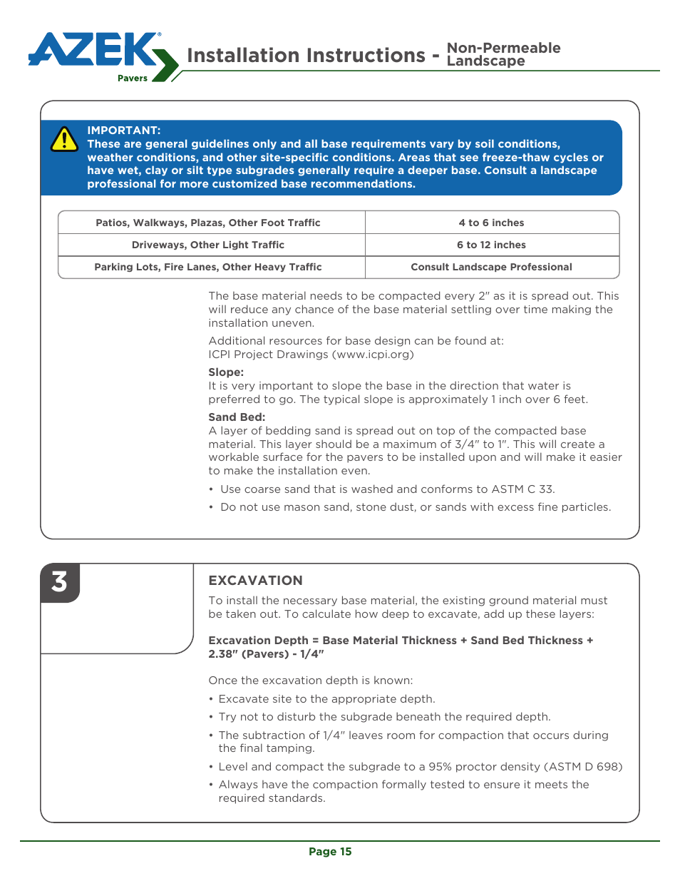 Installation instructions, Non-permeable landscape | AZEK Pavers User Manual | Page 15 / 24