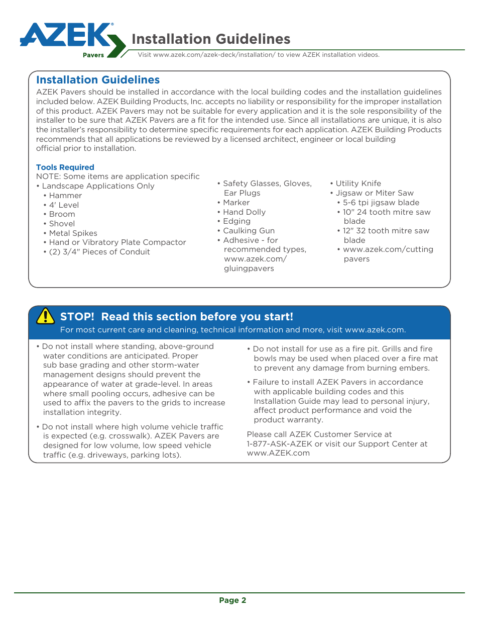 Installation guidelines | AZEK Pavers User Manual | Page 2 / 24