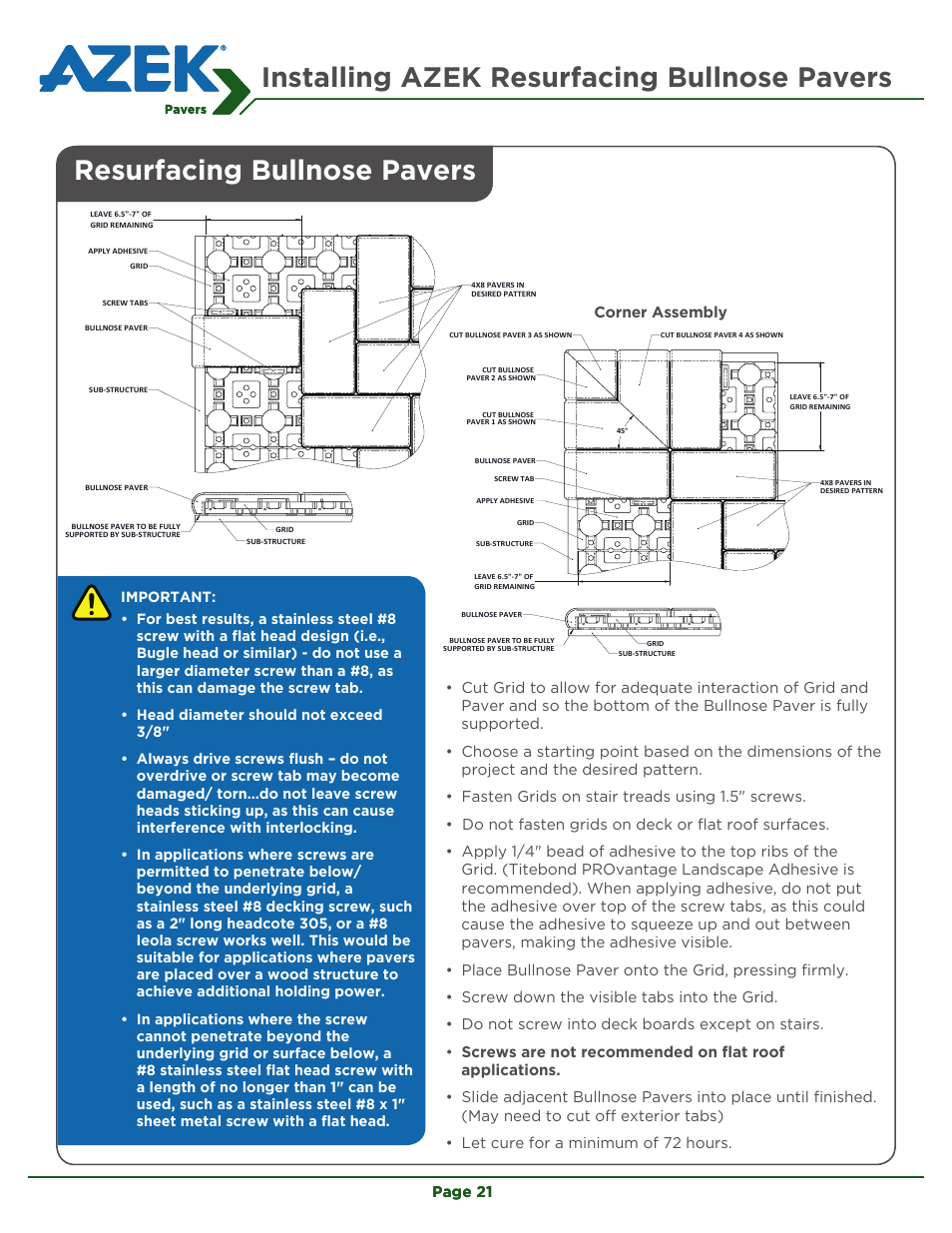 Installing azek resurfacing bullnose pavers, Resurfacing bullnose pavers, Page 21 | AZEK Pavers User Manual | Page 21 / 24