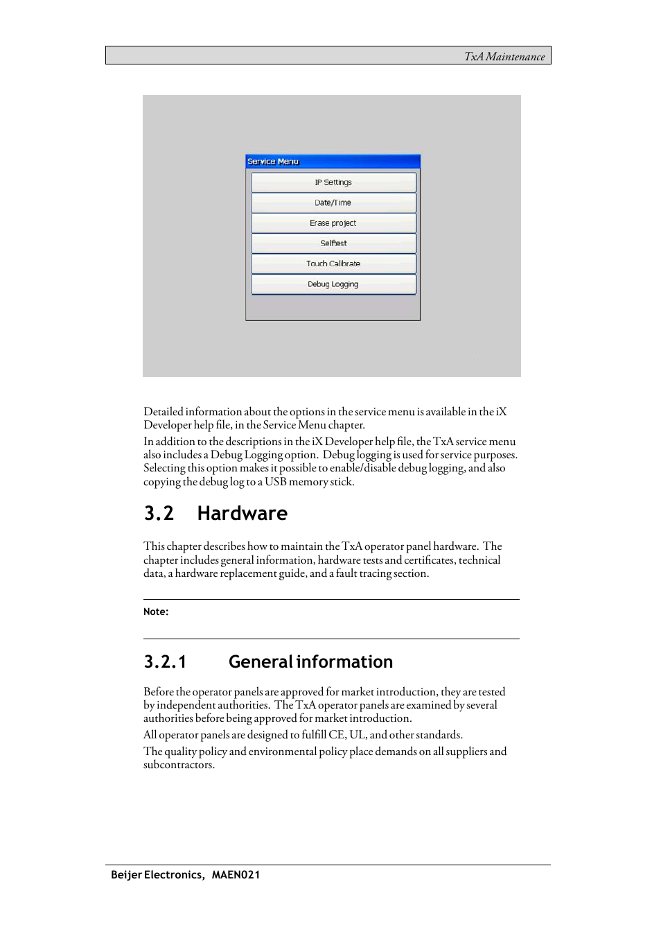2 hardware, 1 general information, Hardware | General information | Beijer Electronics iX TxA EN User Manual | Page 10 / 19