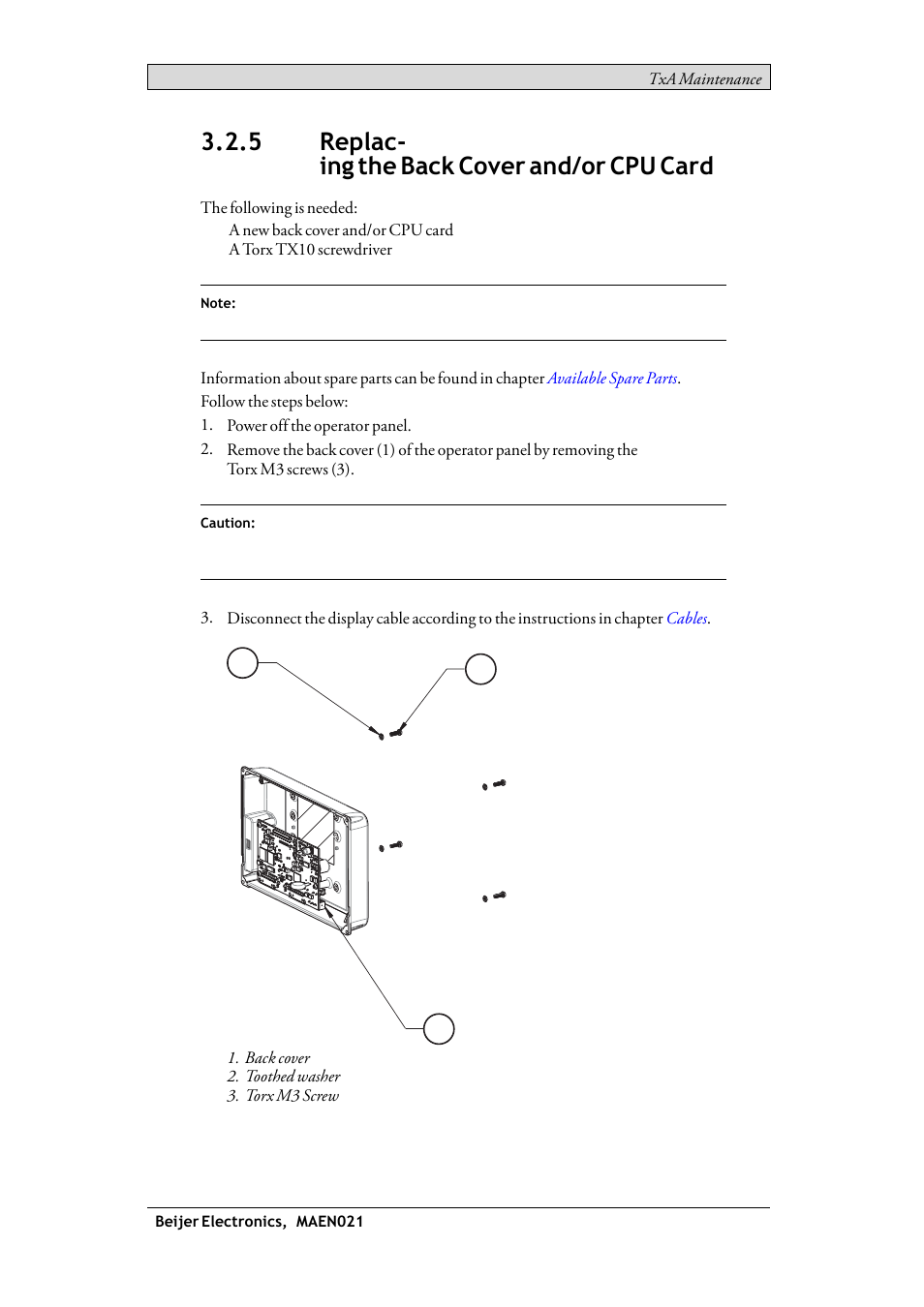 5 replacing the back cover and/or cpu card, Replacing the back cover and/or cpu card, 5 replac- ing the back cover and/or cpu card | Beijer Electronics iX TxA EN User Manual | Page 12 / 19