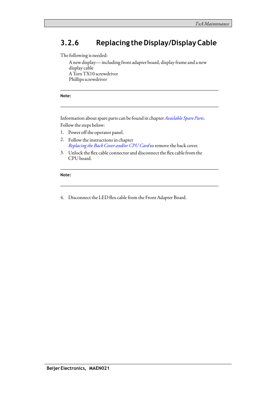 6 replacing the display/display cable, Replacing the display/display cable | Beijer Electronics iX TxA EN User Manual | Page 14 / 19
