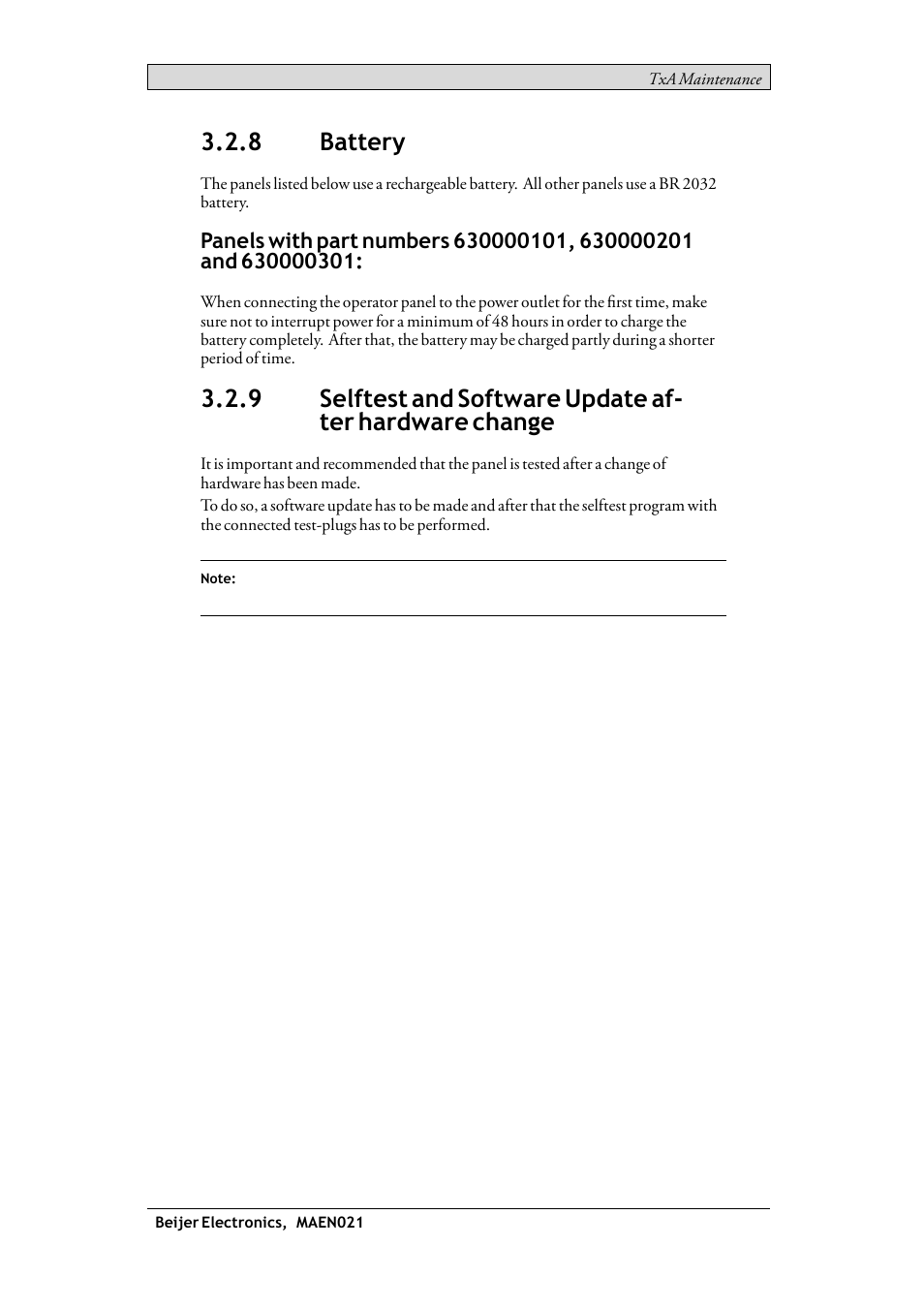 8 battery, Battery, Selftest and software update after hardware change | Beijer Electronics iX TxA EN User Manual | Page 17 / 19