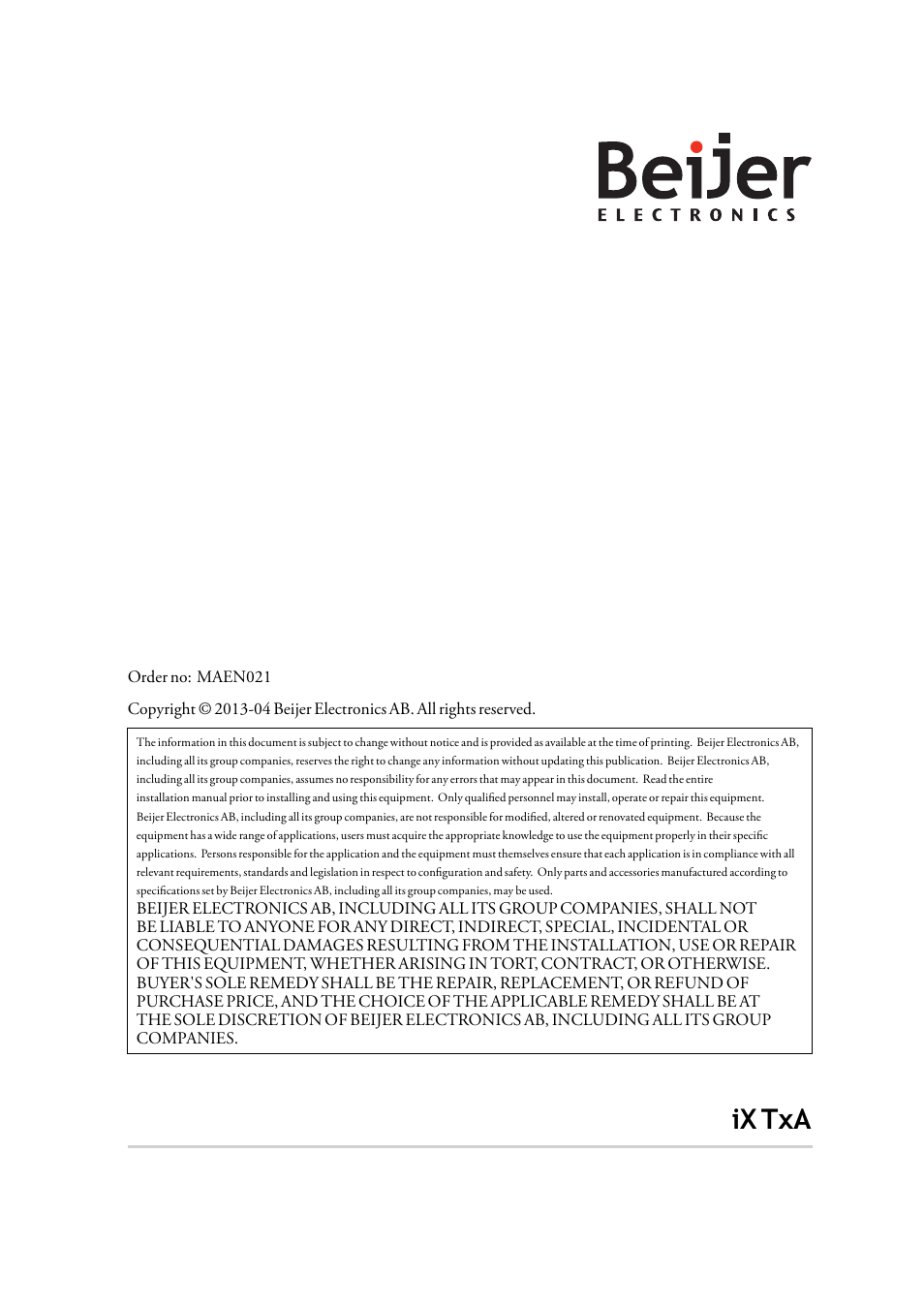 Ix txa, Service & maintenance manual, English | Beijer Electronics iX TxA EN User Manual | Page 4 / 19