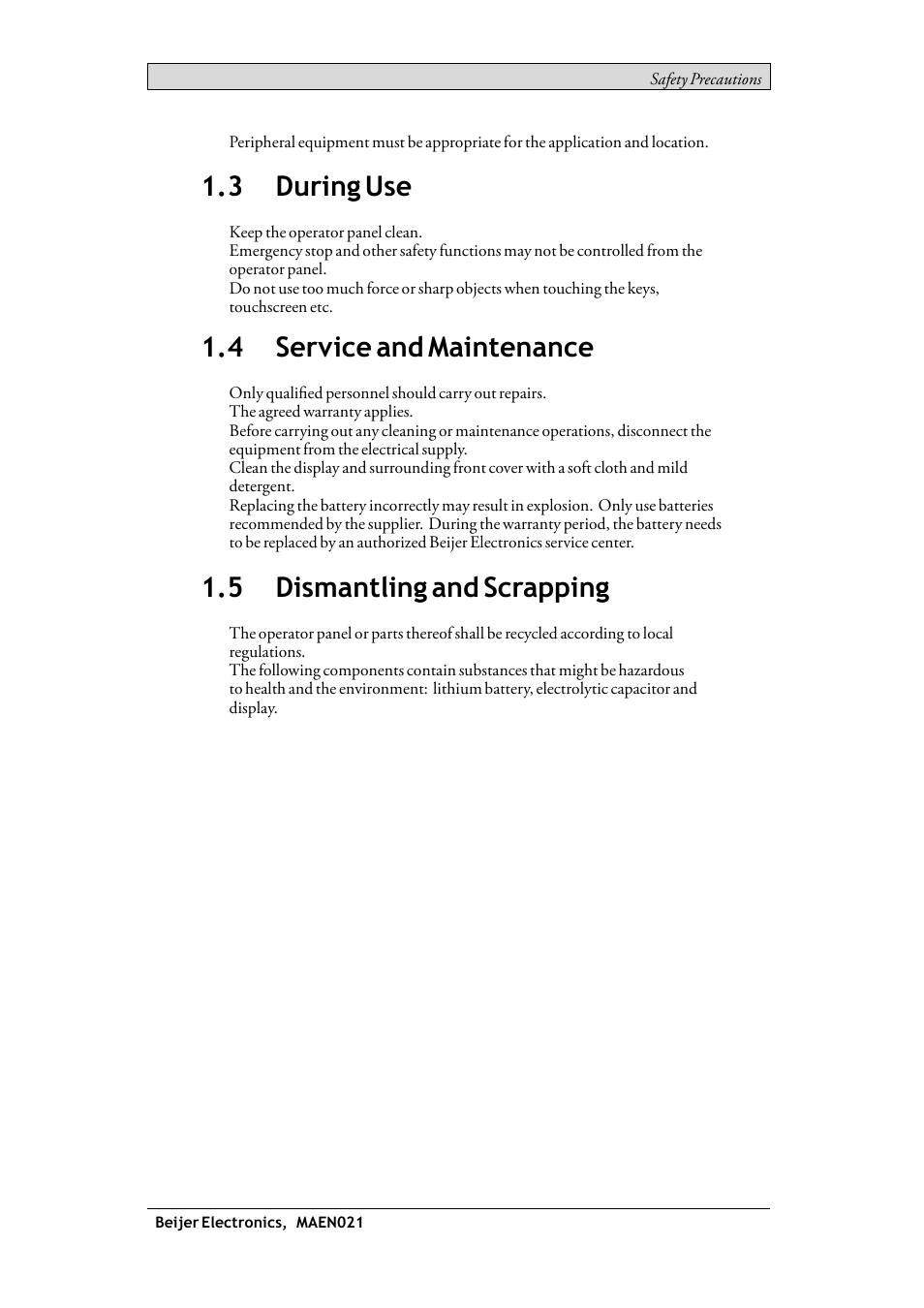 3 during use, 4 service and maintenance, 5 dismantling and scrapping | During use, Service and maintenance, Dismantling and scrapping | Beijer Electronics iX TxA EN User Manual | Page 7 / 19