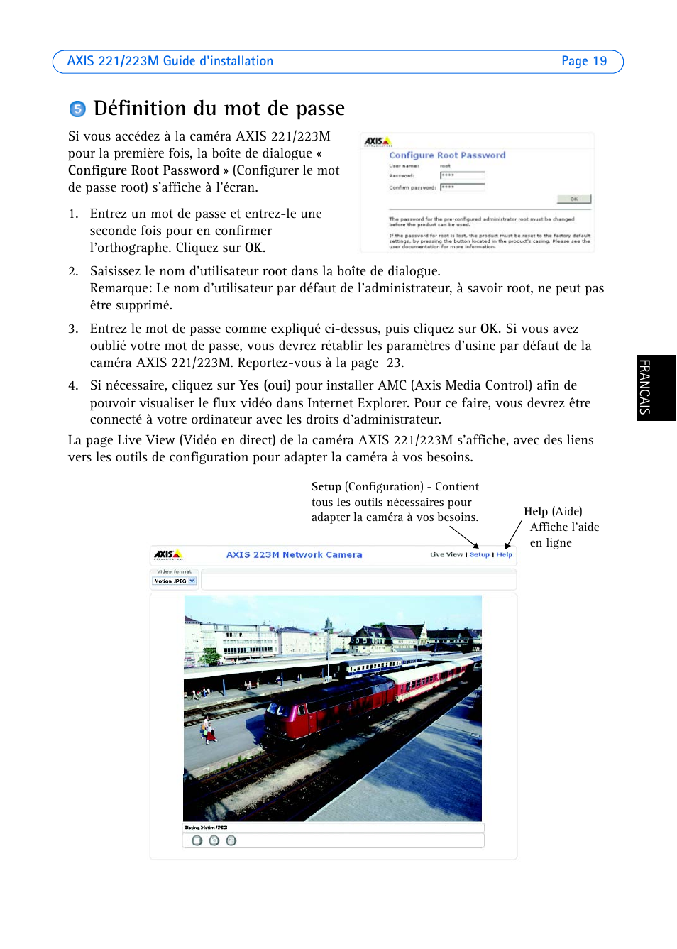 Définition du mot de passe | Axis Communications 223M User Manual | Page 19 / 61