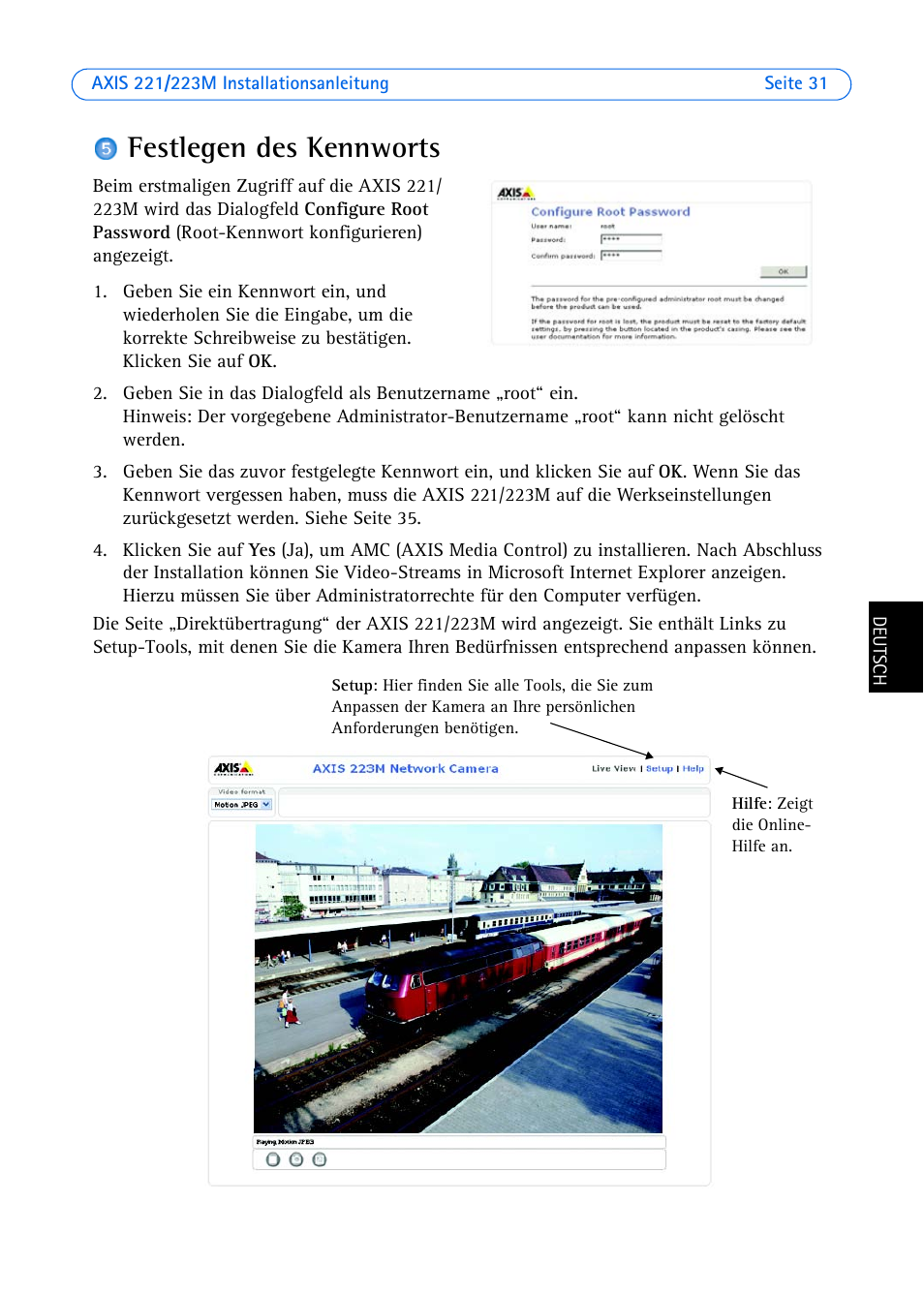 Festlegen des kennworts, E seite 31 | Axis Communications 223M User Manual | Page 31 / 61